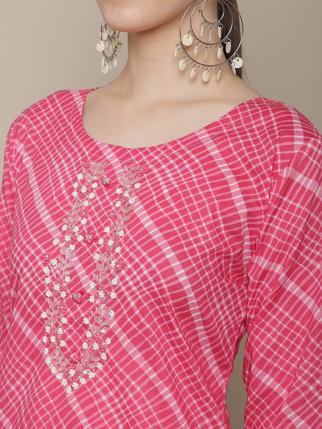 Sangria Women Pink Leheriya Striped Kurta - Distacart