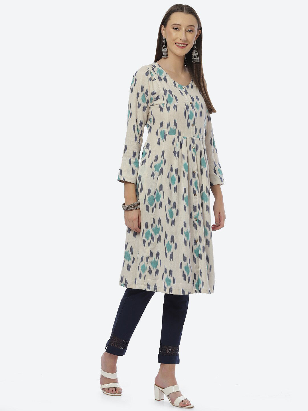 Biba Women Off White Floral Printed Kurta - Distacart