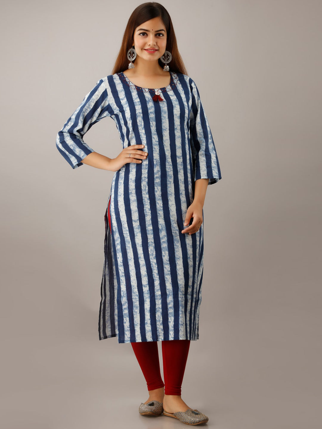 Kalini Women Blue Striped Floral Kurta - Distacart