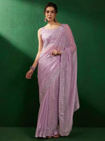 Thumbnail for Sangria Mauve Embellished Pure Georgette Saree - Distacart