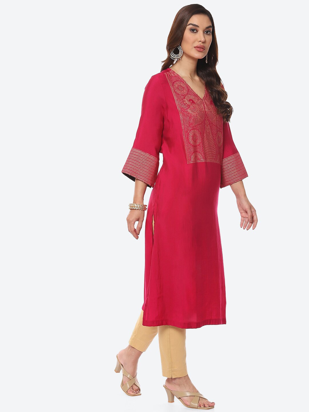 Biba Women Fuchsia Yoke Design A-Line Kurta - Distacart