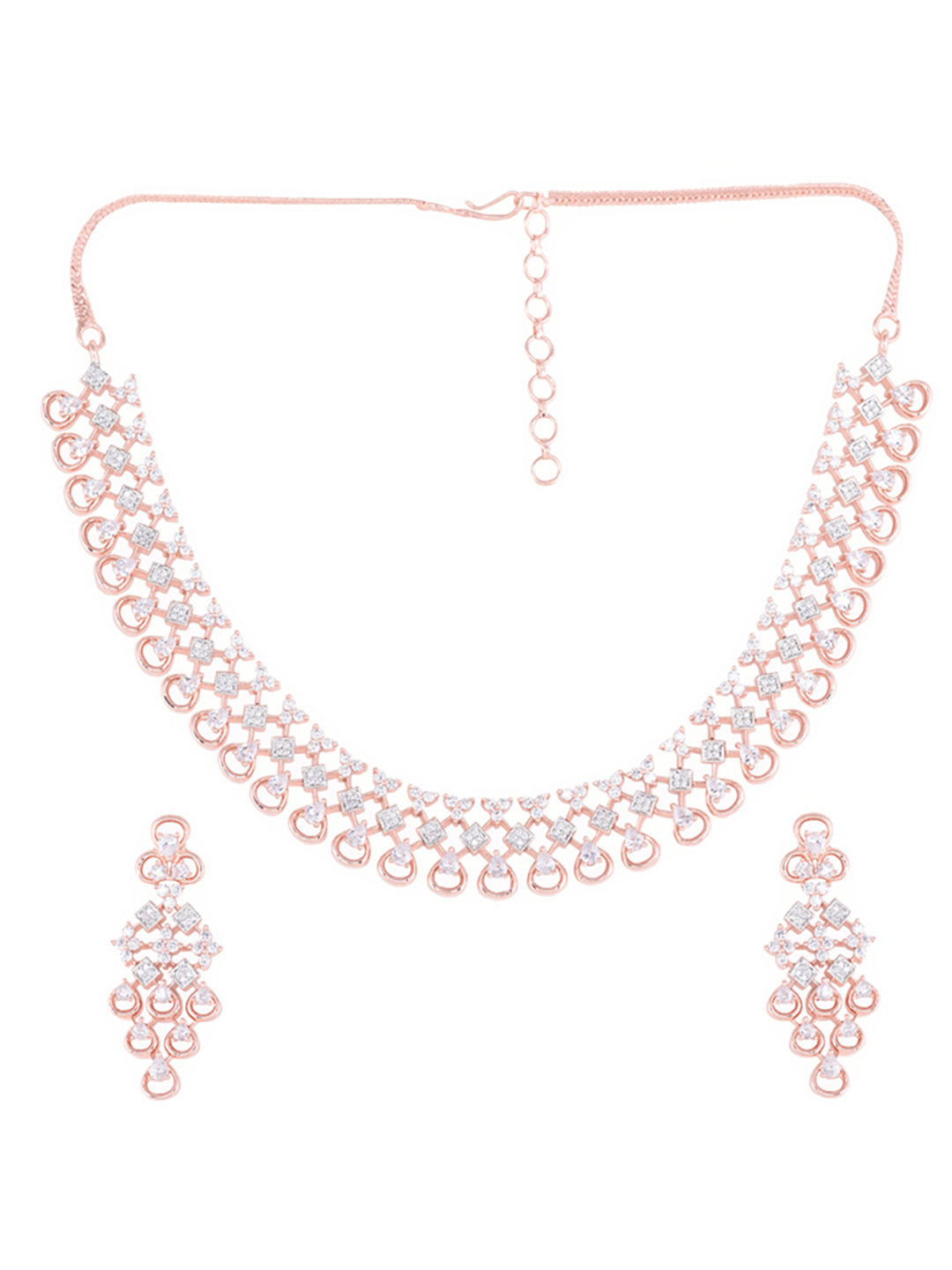 Saraf RS Jewellery Rose Gold-Plated White AD-Studded Handcrafted Jewellery Set - Distacart