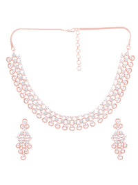 Thumbnail for Saraf RS Jewellery Rose Gold-Plated White AD-Studded Handcrafted Jewellery Set - Distacart