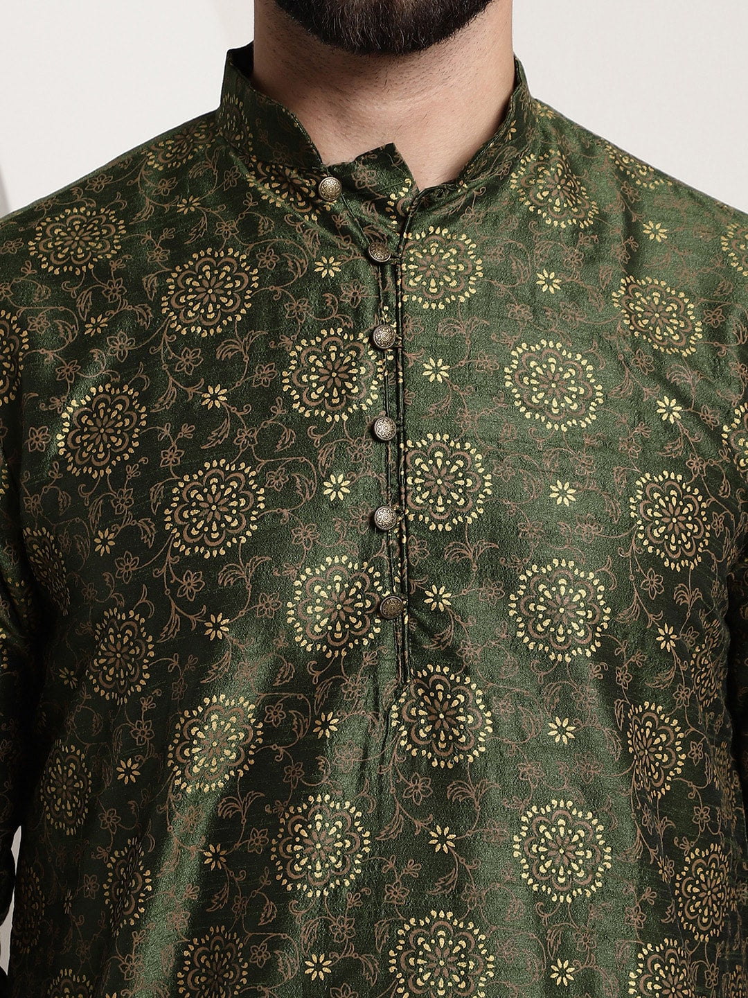 Sojanya Men Green & Brown Ethnic Motifs Printed Kurta - Distacart