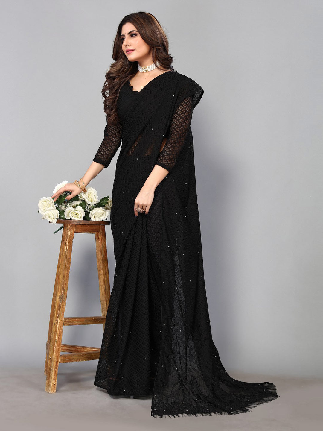 Kalini Sheer Embellished Brasso Saree - Distacart