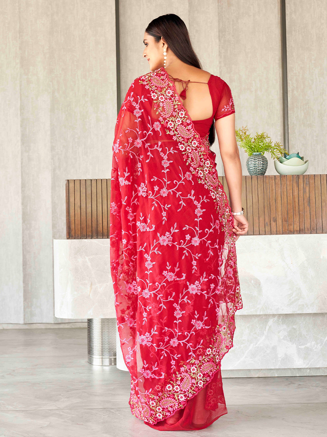 Tikhi Imli Floral Embroidered Chiffon Heavy Work Saree - Distacart