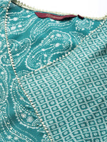Thumbnail for Sangria Women Turquoise Blue Paisley Printed Angrakha Gotta Patti Kurta with Trousers - Distacart