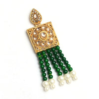 Thumbnail for Mominos Fashion Johar Kamal Gold-Plated Kundan & Pearls Necklace Green/Golden Color Choker Set - Distacart