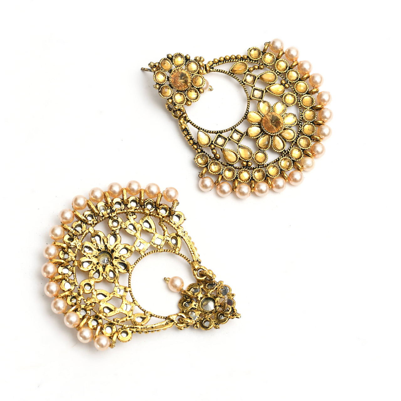 Mominos Fashion Johar Kamal Golden And White Beaded Earrings - Distacart