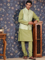 Thumbnail for House of Pataudi Straight Kurta With Pyjamas & Embroidered Sequin Work Nehru Jacket - Distacart