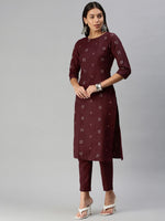 Thumbnail for Kalini Women Maroon Pure Cotton Geometric Woven Design Kurta with Trousers - Distacart