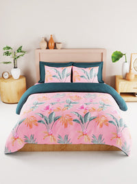 Thumbnail for BIANCA Coral & Orange Floral 186 TC King Bedsheet with 2 Pillow Covers - Distacart
