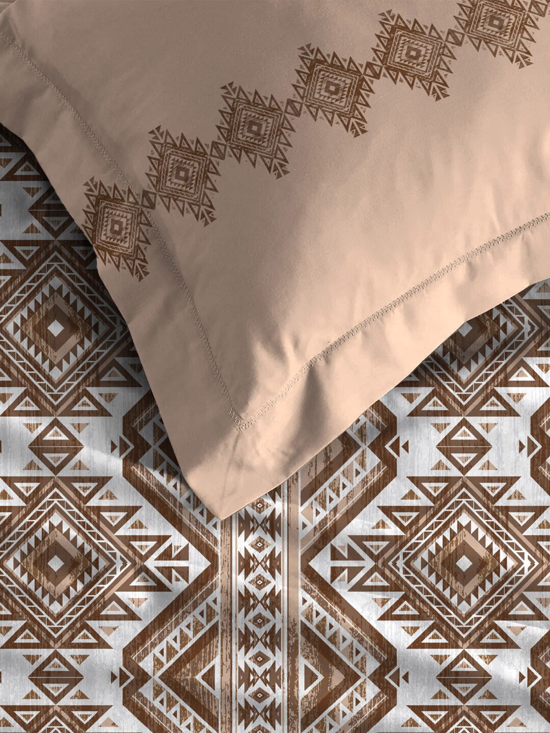MYTRIDENT Brown Ethnic Motifs Cotton 120 TC Queen Bedsheet With 2 Pillow Covers - Distacart