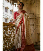 Thumbnail for DEIANA'S Beautiful Golden Jari with New Design Soft Lichi Silk Saree - White - Distacart