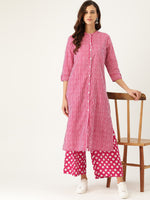 Thumbnail for Sangria Women Pink Striped Pure Cotton Kurta with Palazzos - Distacart