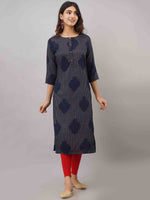 Thumbnail for Kalini Women Navy Blue & Gold Striped Rayon Straight Kurta - Distacart
