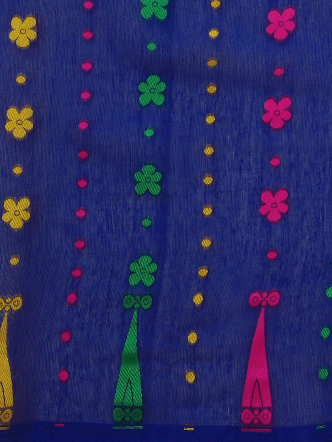 Kalini Navy Blue & Multi Color Floral Printed Silk Cotton Jamdani Saree - Distacart