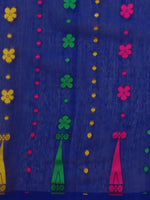 Thumbnail for Kalini Navy Blue & Multi Color Floral Printed Silk Cotton Jamdani Saree - Distacart