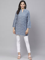 Thumbnail for Biba Women Blue & Grey Printed Straight Kurta - Distacart