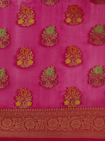 Thumbnail for Mitera Pink & Golden Floral Zari Organza Kanjeevaram Saree - Distacart