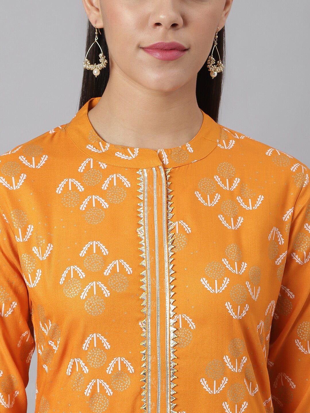 Khushal K Women Mustard Yellow Floral Printed Regular Kurta with Palazzos - Distacart