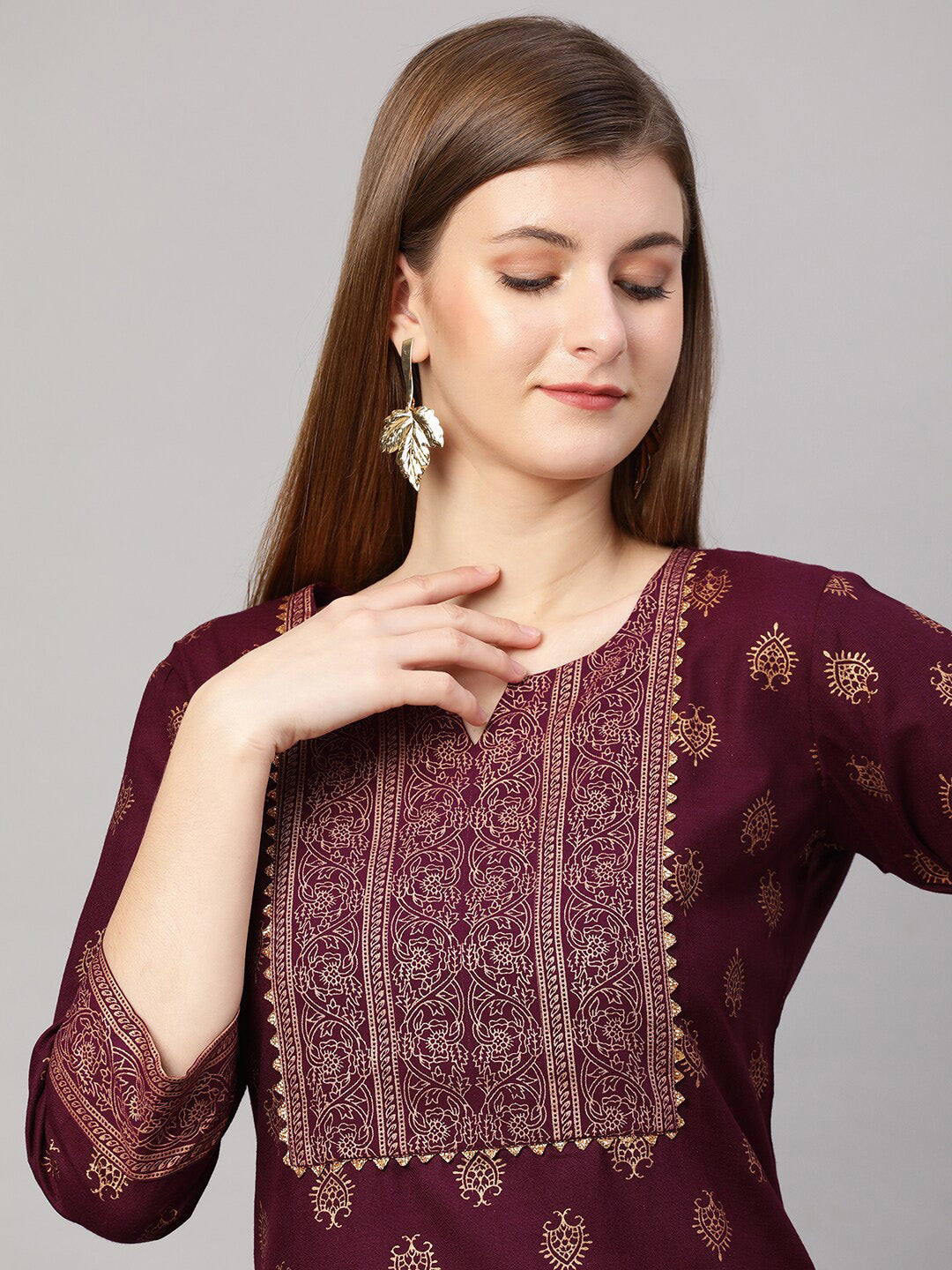 Kalini Women Maroon Ethnic Motifs Printed Kurta with Palazzo & Dupatta - Distacart