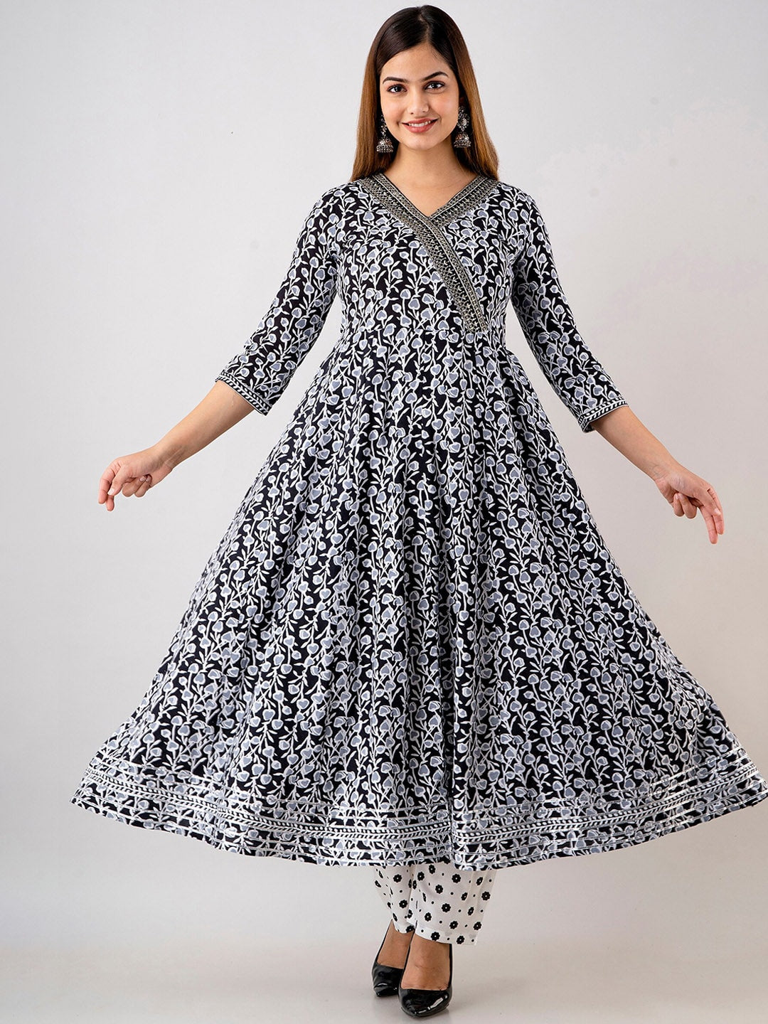 Kalini Floral Printed Angrakha Anarkali Kurta With Trousers & Dupatta - Distacart