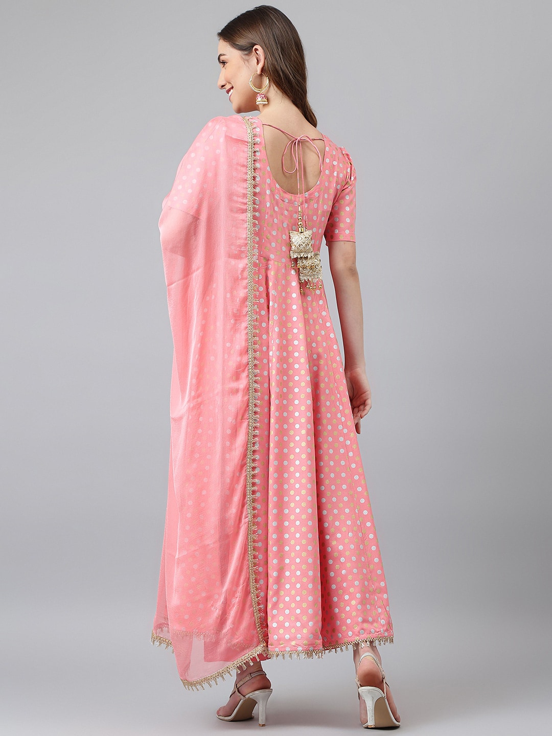Khushal K Women Pink Printed Empire Kurta with Trousers & With Dupatta - Distacart