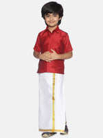 Thumbnail for Sethukrishna Boys Red & White Shirt With Veshti Set - Distacart