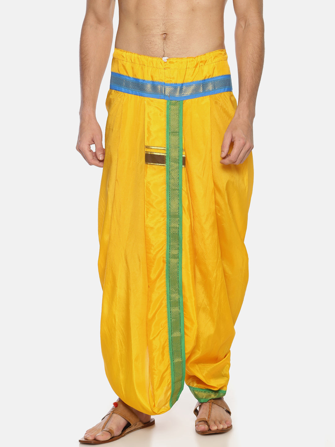 Sethukrishna Men Yellow Solid Double Layer Readymade Dhoti Pant - Distacart