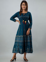 Thumbnail for Kalini Women Teal Ethnic Motifs Printed Anarkali Kurta - Distacart