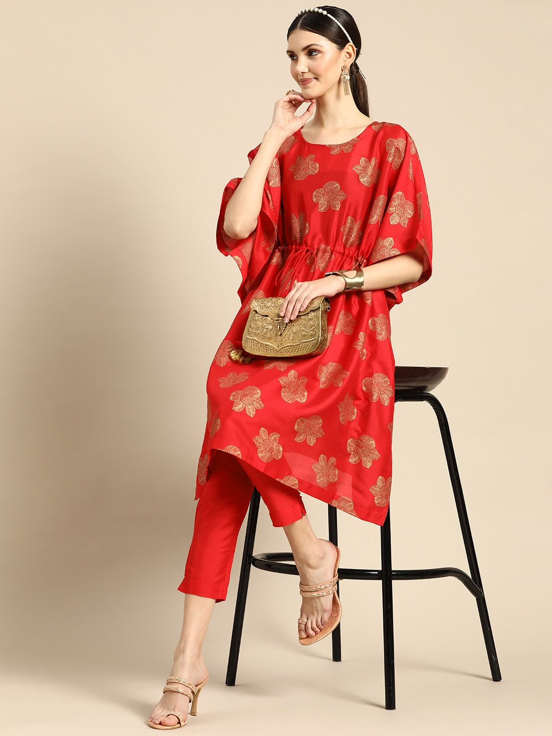 Sangria Women Red Ethnic Motifs Printed Kurta with Trousers - Distacart