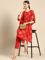 Thumbnail for Sangria Women Red Ethnic Motifs Printed Kurta with Trousers - Distacart