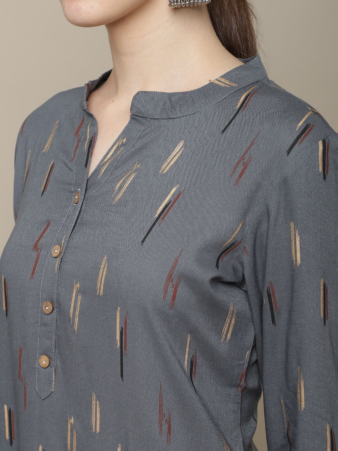 Sangria Women Charcoal & Beige Printed Kurta - Distacart