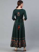 Thumbnail for Jaipur Kurti Women Green & Peach-Coloured Floral Printed Anarkali Kurta - Distacart
