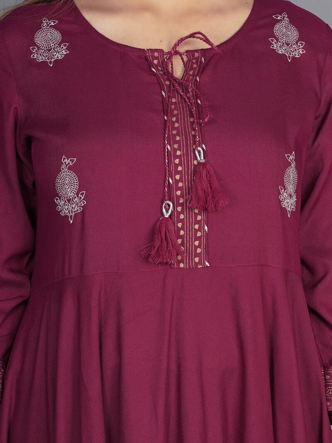 Kalini Women Maroon Floral Embroidered Anarkali Kurta - Distacart