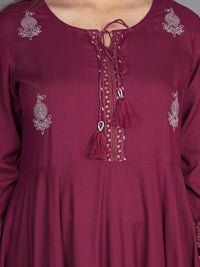 Thumbnail for Kalini Women Maroon Floral Embroidered Anarkali Kurta - Distacart