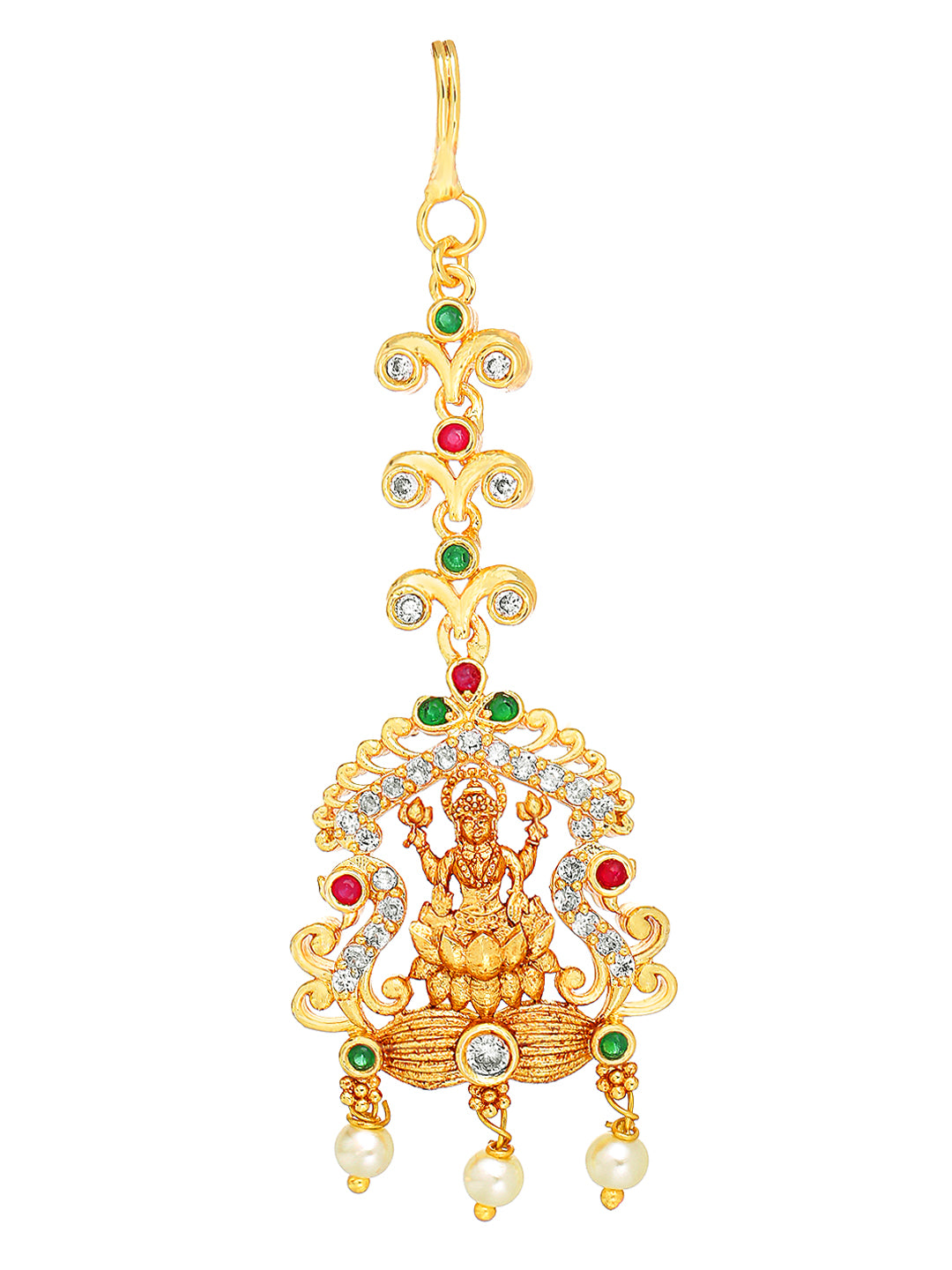 Yellow Chimes Women Gold-Plated White & Red Ad Studded Handcrafted Maang Tikka - Distacart