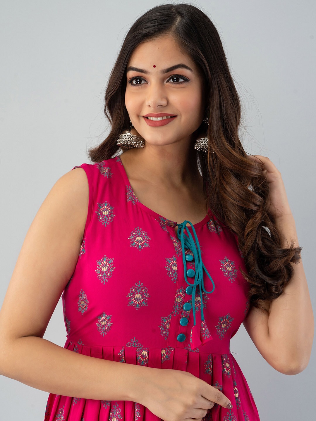 Kalini Women Pink & Blue Ethnic Motifs Printed Anarkali Kurta - Distacart