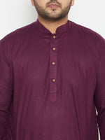 Thumbnail for Vastramay Men Plus Size Purple Solid Cotton Kurta - Distacart