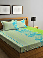 Thumbnail for Home Sizzler Green & Blue Floral Cotton 210 TC Queen Bedsheet with 2 Pillow Covers - Distacart