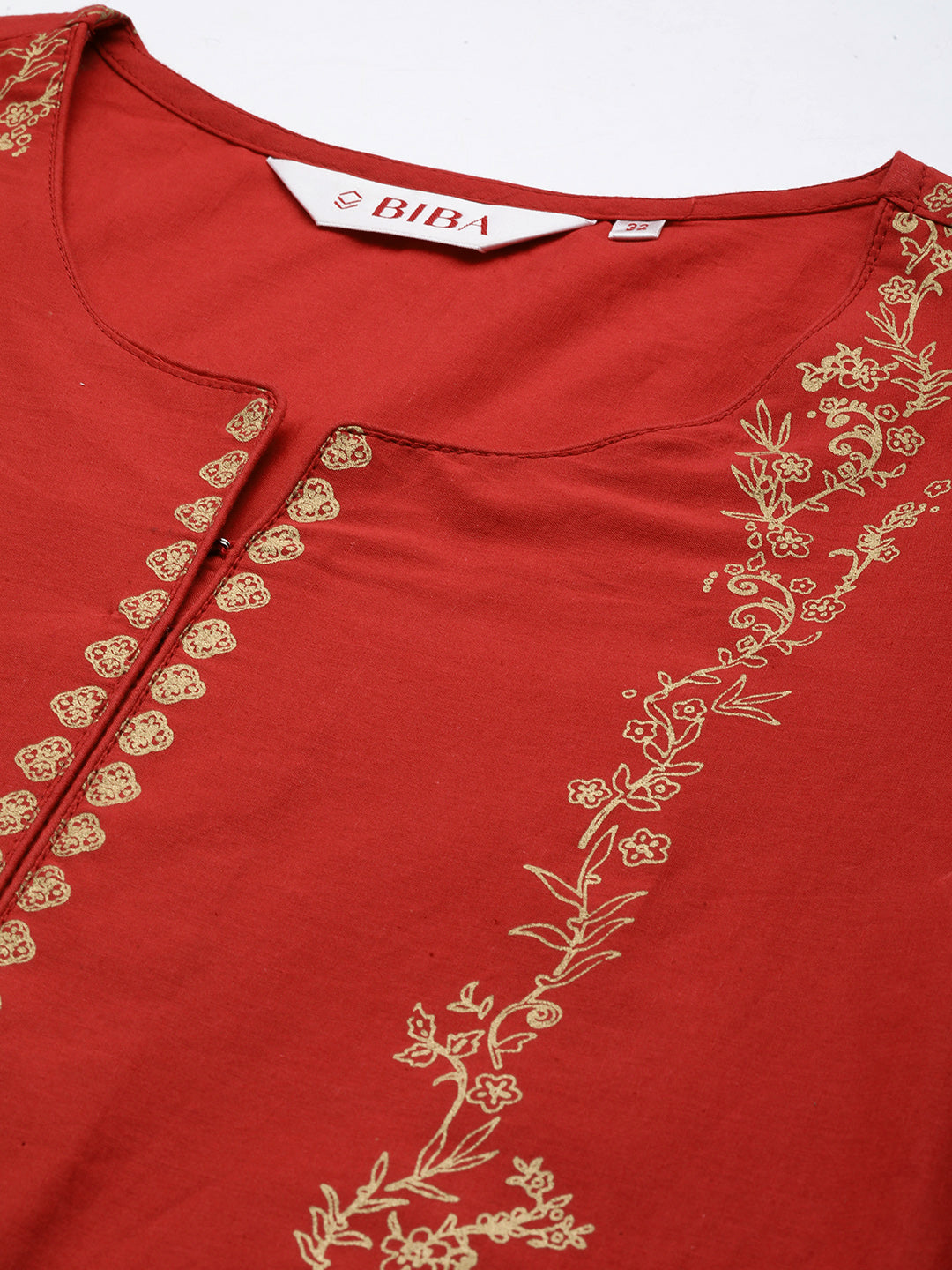 Biba Women Red & Golden Ethnic Motifs Printed Pure Cotton Kurta with Trousers & Dupatta - Distacart