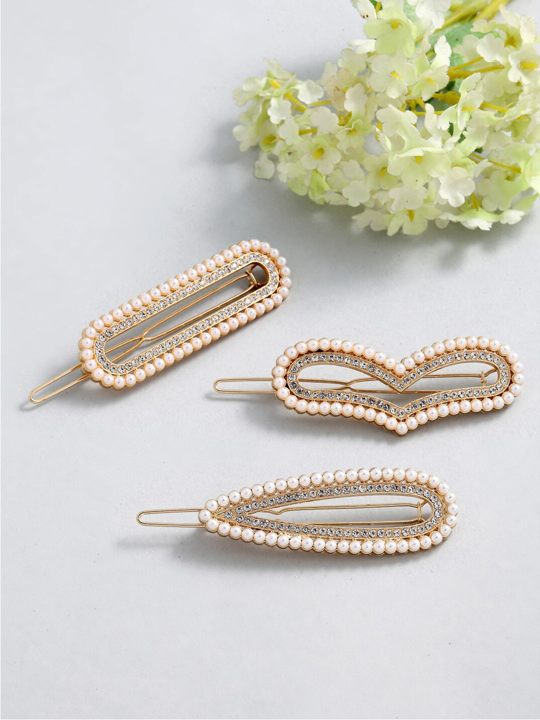 Panash Women Set of 3 Gold-Toned & White Pearls Embellished Bobby Pins - Distacart