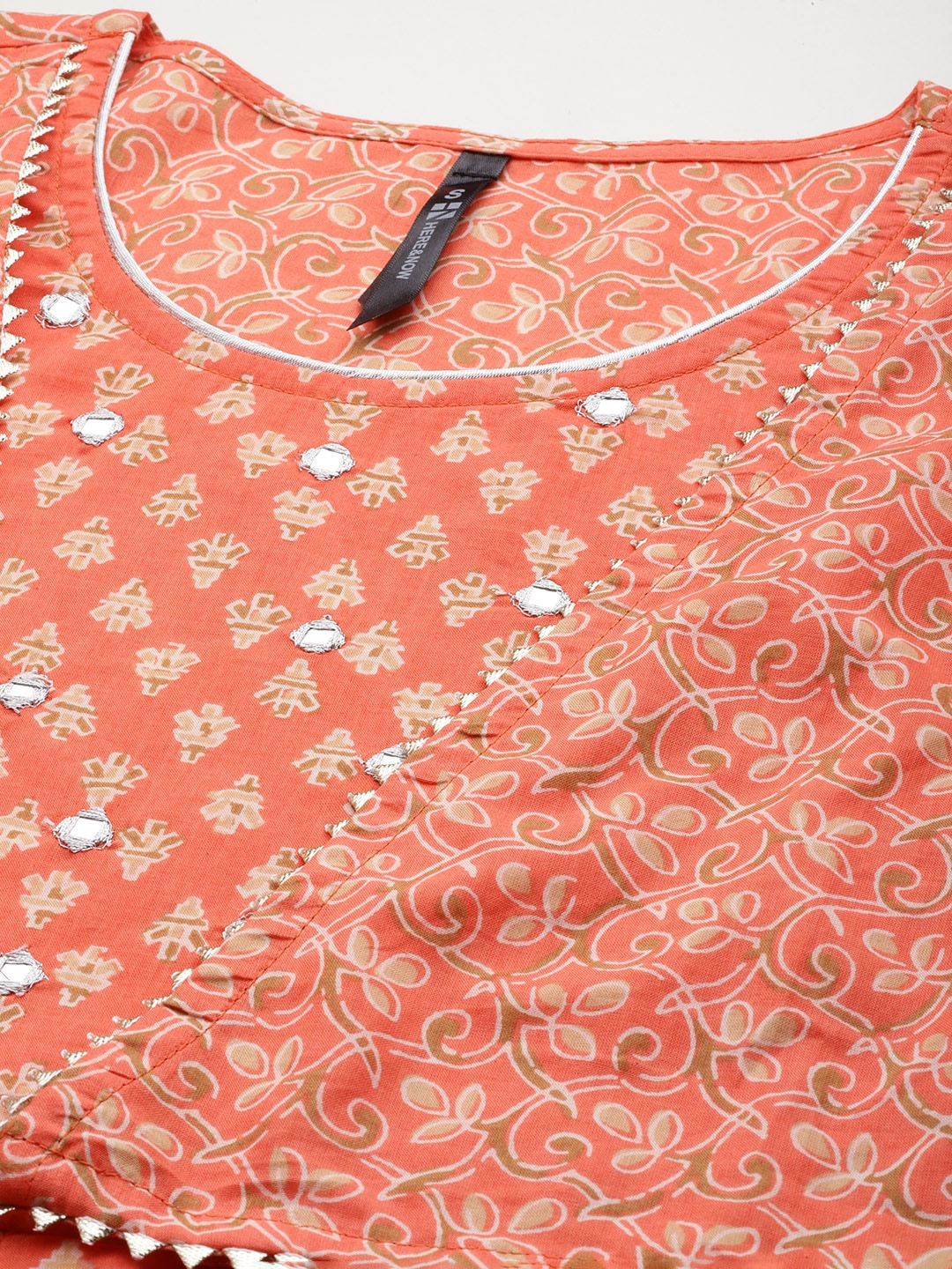 HERE&NOW Ethnic Motifs Print High Slit Cotton Kurta with Sharara - Distacart