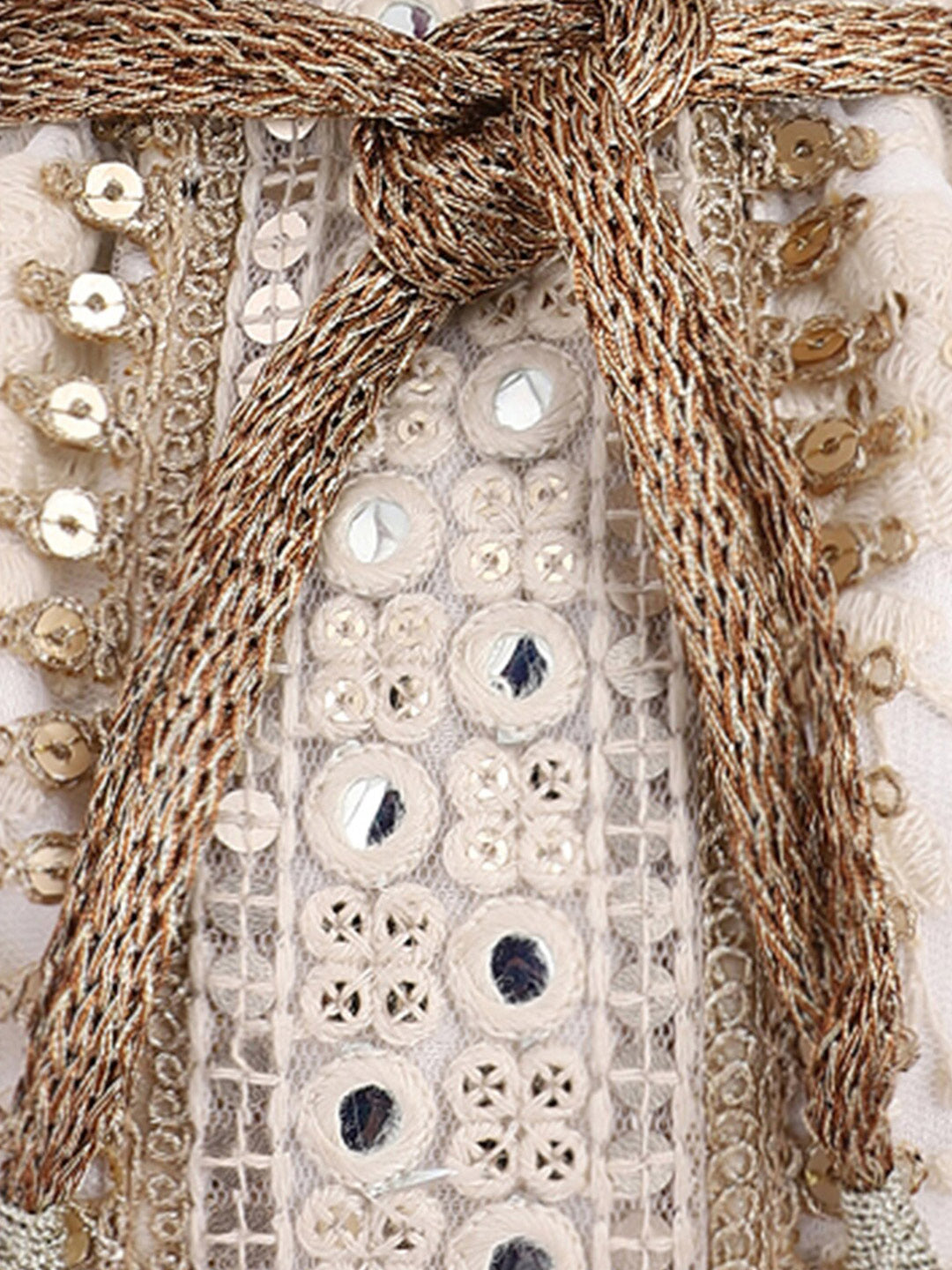 Masq Off White & Gold-Toned Embellished Embroidered Potli Clutch - Distacart