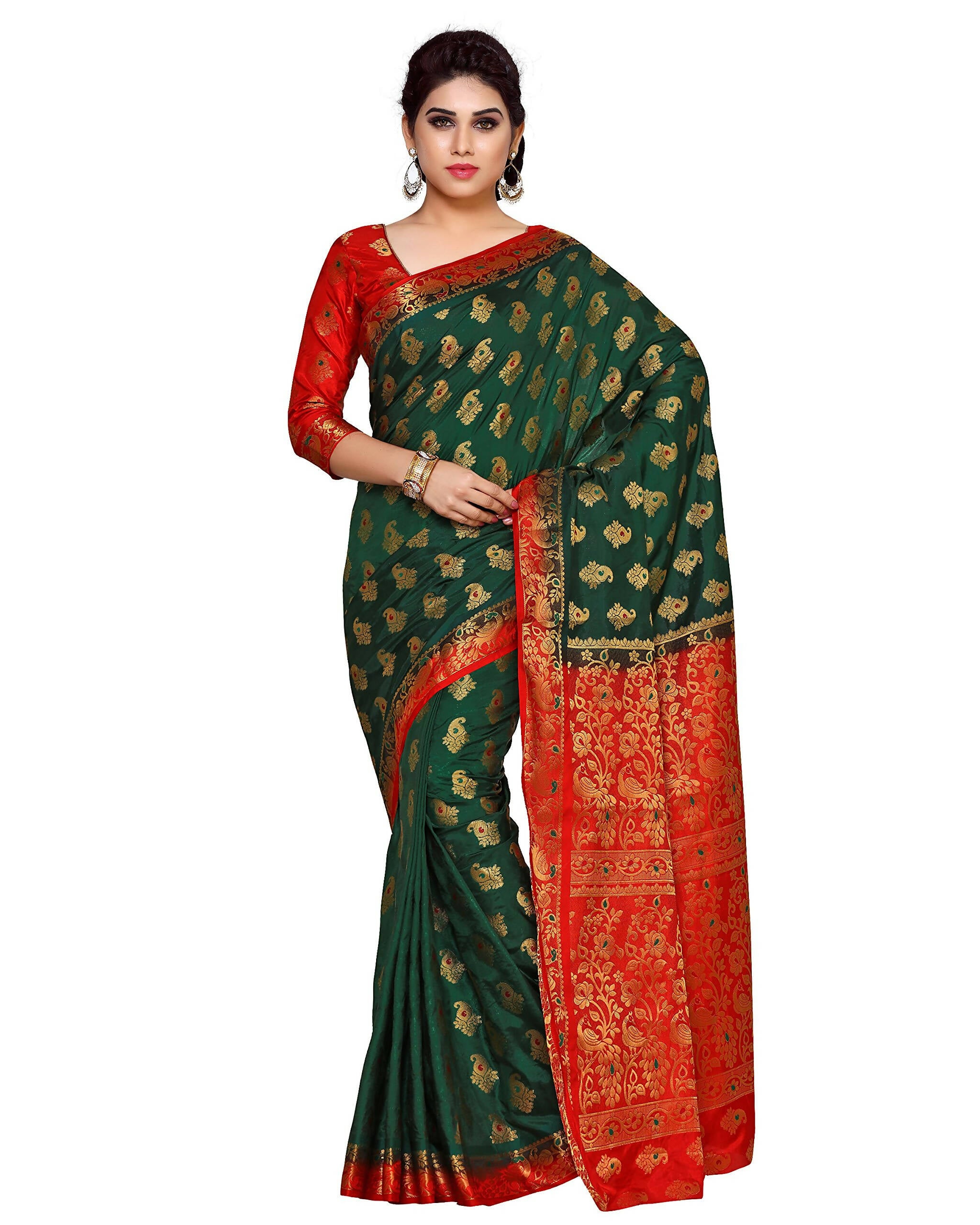 Mimosa Women's Green Kanchipuram Art Silk Saree - Distacart