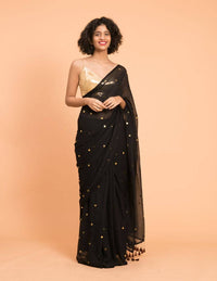 Thumbnail for Suta Black Embellished Sequinned Pure Cotton Saree - Distacart