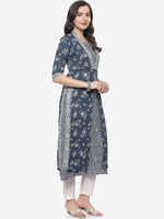 Thumbnail for Biba Women Navy Blue & Beige Floral Printed Kurta - Distacart