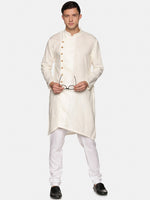 Thumbnail for Sethukrishna Men Off White Angrakha Pure Cotton Kurta with Churidar - Distacart