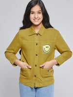 Thumbnail for Lyush Mustard SMILEY Patch Denim Jacket For Girls - Distacart